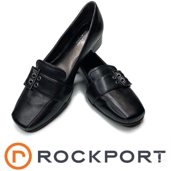 Rockport Black Leather Loafers with Buckle Sz 7M - Picture 1 of 7